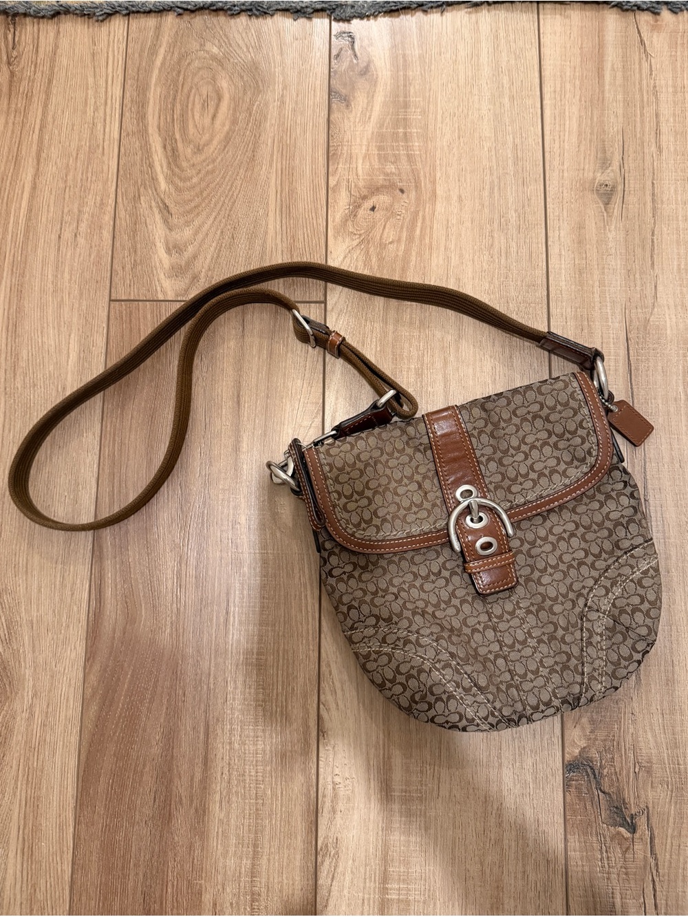 Coach Brown Signature Canvas Crossbody with Leather Trim